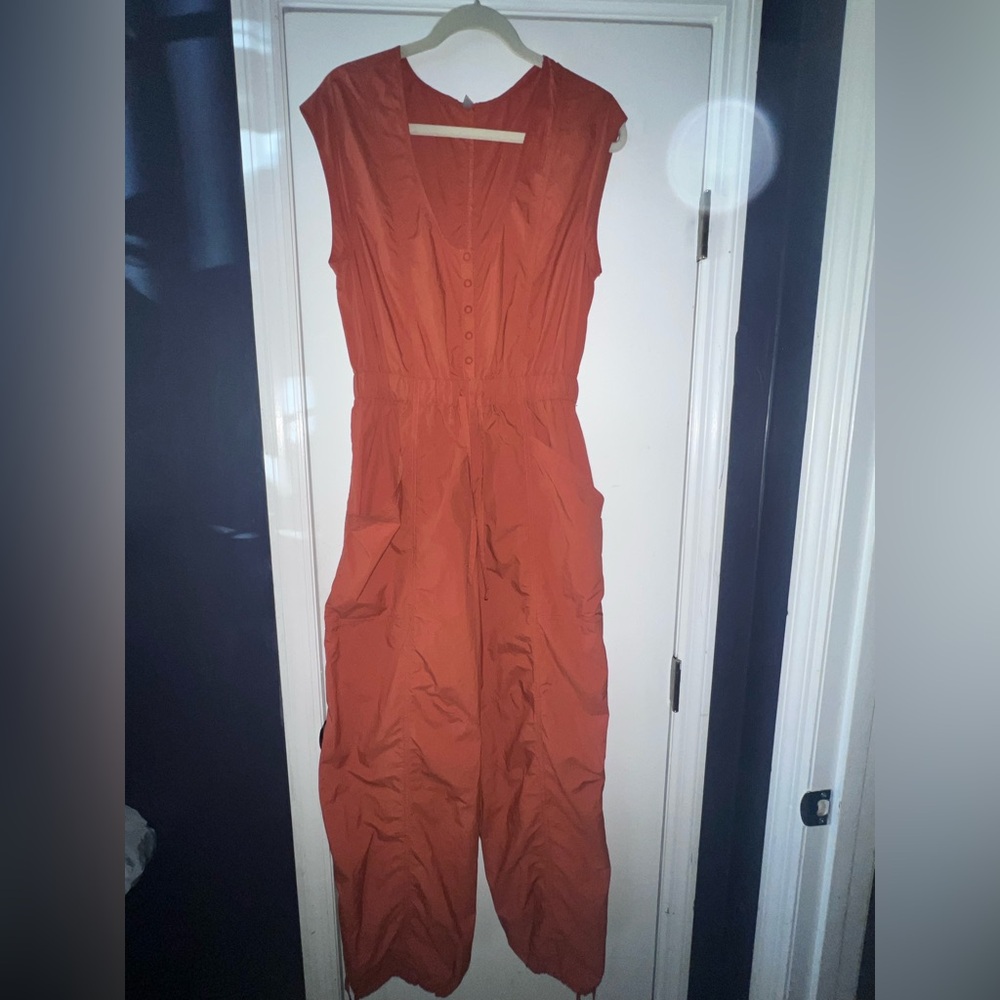 Free People Rust Orange Sleeveless Button-Front Jumpsuit